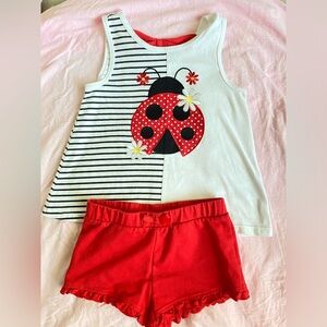Ladybug tank top set with shorts. Size 6